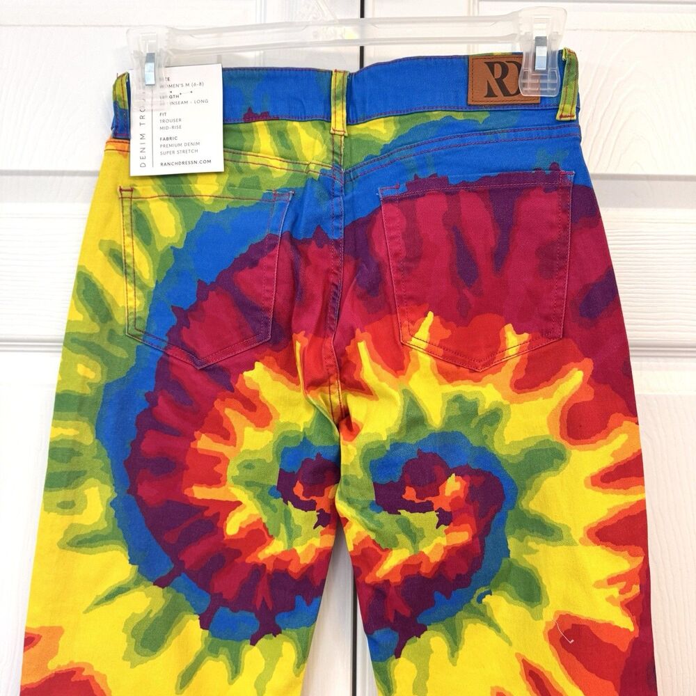 Ranch Dress'n Women's Tie Dye Flare Jeans M Rainbow Psychedelic Festival Boho - Picture 5 of 6